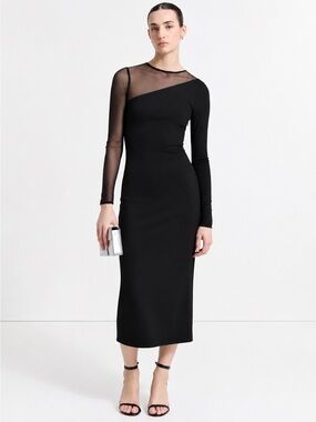 Marcella NYC Milo Dress European Ponte & Luxe Mesh Panel Midi Dress Large